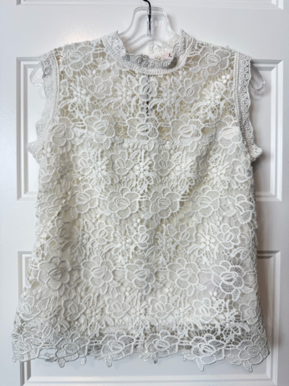 Nanette Lepore Lace Blouse Women S Ivory Floral Crochet Sleeveless Mock Neck - Picture 2 of 7